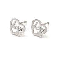 304 Stainless Steel Stud Earrings, Love Heart, Stainless Steel Color, 7.5x9mm(EJEW-P244-09P)
