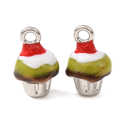 Afternoon Tea Alloy Enamel Pendants, Cake Charms, Platinum, 13x8x7.5mm, Hole: 1.8mm(AL-CBA3252-03P-A)