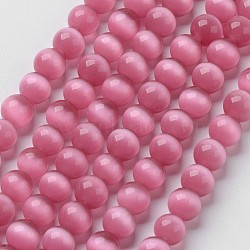 Cat Eye Beads, Round, Hot Pink, 8mm, Hole: 1mm, about 15.5 inch/strand, about 49pcs/strand(CER8mm22)