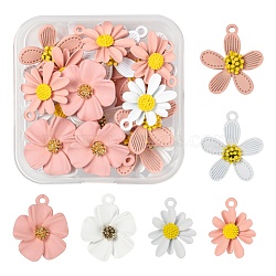 24Pcs 6 Style Spray Painted Alloy Pendants, Flower/Daisy & Flower, Mixed Color, 20.5~25x16.5~22x4~6mm, Hole: 1.8~2mm, 4pcs/style(FIND-LS0001-70)