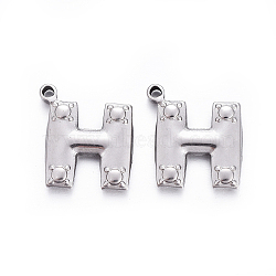 Tarnish Resistant 304 Stainless Steel Pendants, Letter.H, 19.5x17.5x2.5mm, Hole: 1.4mm(STAS-F221-10P-H)