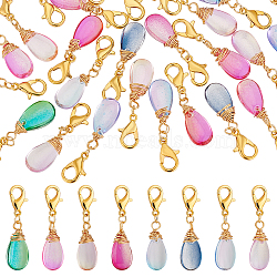 40Pcs Glass Pendants Decorations, with Zinc Alloy Lobster Claw Clasps, Teardrop, Mixed Color, 31mm(HJEW-GA0001-49)
