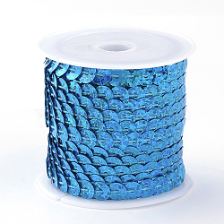 Eco-Friendly Plastic Paillette Beads, Sequins Beads, Ornament Accessories, Flat Round, Deep Sky Blue, 6mm, about 5m/roll(PVC-Q092-6mm-PA10)