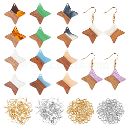 SUPERFINDINGS DIY 8 Pairs Star Wood Earring Makings, Including Pendants, Brass Earring Hooks & Jump Ring, Mixed Color, Pendant: 16pcs(DIY-FH0001-97)