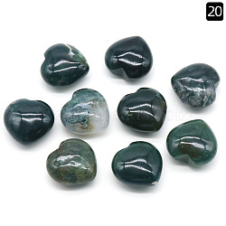 Natural Moss Agate Healing Stones, Heart Stones, Pocket Palm Stones for Reiki Balancing, 30x30mm(PW-WGA91AE-12)