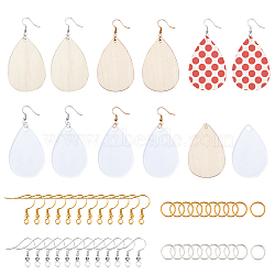 DIY Dangle Earring Makings, with Blank Acrylic/Unfinished Wood Big Pendants, Brass Earring Hooks and Iron Jump Rings, Teardrop, Mixed Color, 54.5x36.5x2mm(DIY-SC0009-99)