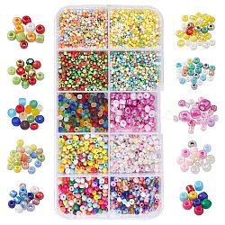 100G 10 Style Opaque & Transparent & Metallic Colours & Silver Lined & Frosted Glass Seed Beads, Round Hole, Round, Mixed Color, 1.8~4x1.3~2.5mm, Hole: 0.7~1.2mm, 10g/color(SEED-YW0002-43)