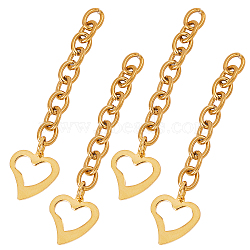 Unicraftale 304 Stainless Steel Chain Extender, Cable Chain, with Pendants, Heart, Golden, 66.5mm(STAS-UN0006-43G)