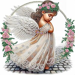 Angel DIY Diamond Painting Kit, Including Acrylic Rhinestones Bag, Diamond Sticky Pen, Tray Plate, White, 300x300mm(PW-WG255CD-01)