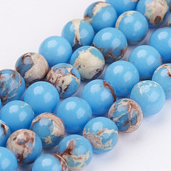 Natural Imperial Jasper Bead Strands, Dyed, Round, Dodger Blue, 6mm, Hole: 1mm, about 66pcs/strand, 15.7 inch(X-G-P260-01-6mm)