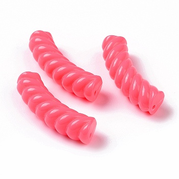 Opaque Acrylic Beads, Twist, Curved Tube, Hot Pink, 33x12x8.5mm, Hole: 1.6mm, about 308pcs/500g