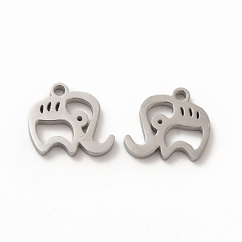 304 Stainless Steel Charms, Elephant, Stainless Steel Color, 10.5x10.5x1.4mm, Hole: 1.4mm