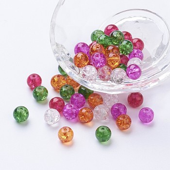 Baking Painted Crackle Glass Beads, Christmas Mix, Round, Mixed Color, 8~8.5x7.5~8mm, Hole: 1mm, about 100pcs/bag