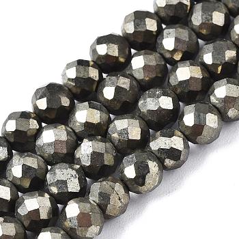 Natural Chalcopyrite Bead Strands, Faceted, Round, 4mm, Hole: 1mm, about 105pcs/strand, 15.7 inch