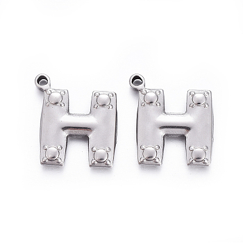 304 Stainless Steel Pendants, Letter.H, 19.5x17.5x2.5mm, Hole: 1.4mm