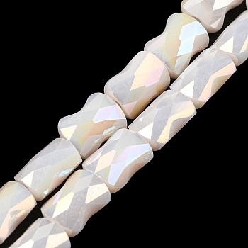 AB Color Plated Glass Beads Strands, Faceted Bamboo Stick, Floral White, 8x6x4~4.5mm, Hole: 1.2mm, about 70pcs/strand, 21.57''(54.8cm)