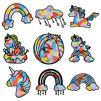 CREATCABIN Paper Window Decoration, Window Decals, with Craft Paper Sheets, Horse Pattern, Window Decoration: 150mm, 9pcs/set, 1 set, Sheets: 100x100x0.09mm, 100pcs/set, 1 set