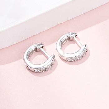 925 Sterling Silver Micro Pave Clear Cubic Zirconia Hoop Earrings, Platinum, 9x2mm