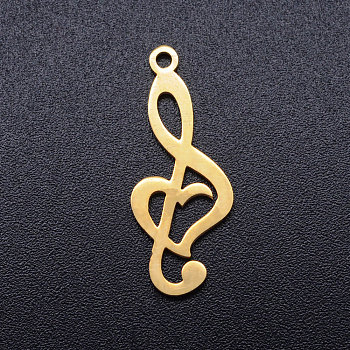 201 Stainless Steel Pendants, Treble Clef, Golden, 24x9.5x1mm, Hole: 1.5mm