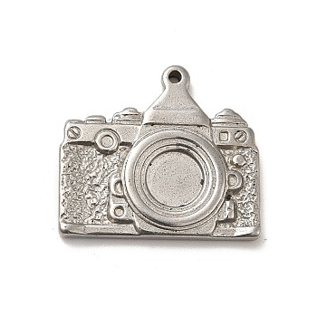304 Stainless Steel Pendant Cabochon Settings, Camera, Stainless Steel Color, Tray: 8mm, 25x28x3.5mm, Hole: 1.6mm