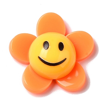 Acrylic Cabochons, Flower with Smiling Face, Dark Orange, 24.5x25.5x8.5mm