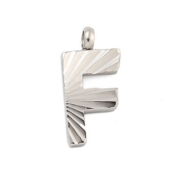 304 Stainless Steel Charms, Handmade Engrave Figure, Full Polished, Stainless Steel Color, Letter F, 14x7x2mm, Hole: 1.8mm