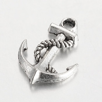 Anchor Tibetan Style Alloy Charms Pendants, Cadmium Free & Lead Free, Antique Silver, 17x12.5x3mm, Hole: 2mm, about 1428pcs/1000g