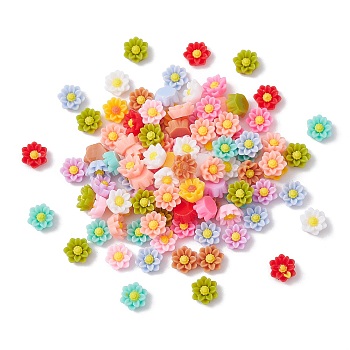 Opaque Resin Cabochons, Flower, Mixed Color, 6x5.5x2.5mm, about 100pcs/bag