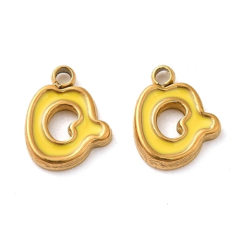 304 Stainless Steel Enamel Charms, Real 14K Gold Plated, Letter, Letter Q, 8.5x7x1.3mm, Hole: 1.2mm