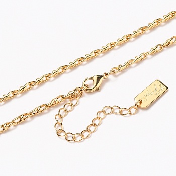 Brass Link Chain Necklaces, Long-Lasting Plated, Word Hand Made, Real 18K Gold Plated, 16-5/8 inch(42.1cm)