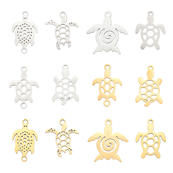 CHGCRAFT 20Pcs 304/201 Stainless Steel Pendants, Tortoise Charms, Golden & Stainless Steel Color, Pendants: 15~19x11.5~17x1mm, Hole: 1.4~1.5mm, 16pcs; Connectors Charms: 18~19.5x11.5~12x1mm, Hole: 1.2~1.6mm, 4pcs