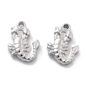 Anti-Tarnish 304 Stainless Steel Pendants, Shrimp Charm, Stainless Steel Color, 15x11x3mm, Hole: 1.4mm