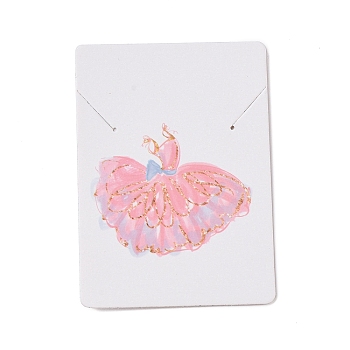 Rectangle Paper Necklace Display Cards, Jewelry Display Cards for Necklace Storage, White, Dress Pattern, 7x5x0.05cm, Hole: 1mm