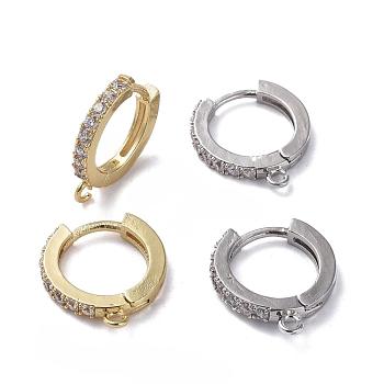 Brass Huggie Hoop Earring Findings, with Cubic Zirconia, Lead Free & Cadmium Free & Nickel Free, Long-Lasting Plated, Mixed Color, 17x15x3mm, Hole: 1.2mm, Pin: 1mm
