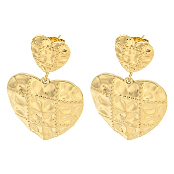 Ion Plating(IP) 304 Stainless Steel Ear Studs, Heart, Real 18K Gold Plated, 42x27mm