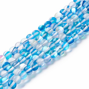 Synthetic Moonstone Beads Strands, Round, Light Sky Blue, 6mm, Hole: 0.8mm, about 63pcs/strand, 14.57''~15.55''(37~39.5cm)