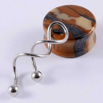 304 Stainless Steel Long Barbell Cartilage Earrings, Stainless Steel Color, Wave Shape, 5mm, Pin: 1.6mm