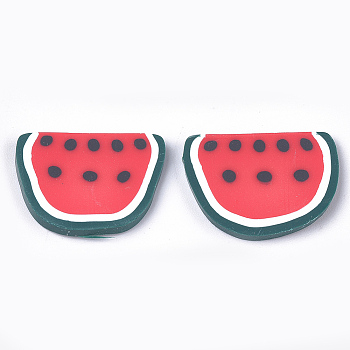 Handmade Polymer Clay Cabochons, Watermelon, Red, 17~18x23~24x2~3mm