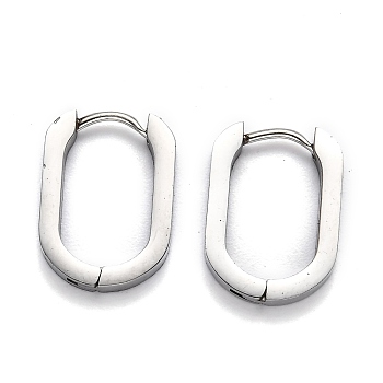 304 Stainless Steel Huggie Hoop Earrings, Oval, Stainless Steel Color, 17x12.5x3mm, Pin: 1mm