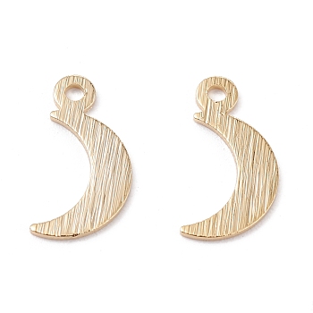 Brass Charms, Long-Lasting Plated, Moon, Real 24K Gold Plated, 11.5x5.5x0.4mm, Hole: 1mm
