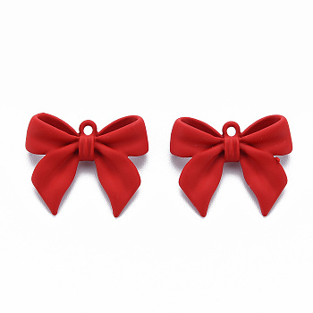 Spray Painted Alloy Pendants, Rack Plating, Cadmium Free & Nickel Free & Lead Free, Bowknot, FireBrick, 21.5x24.5x6mm, Hole: 1.8mm