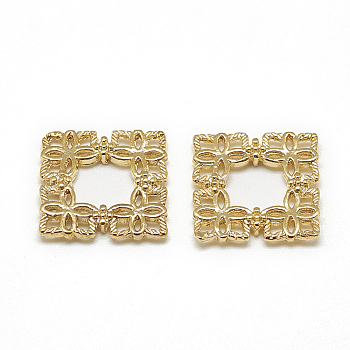 Brass Links, Filigree Joiners, Square, Real 18K Gold Plated, 15x15x2.5mm, Inner Measure: 6.5x6.5mm