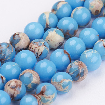 Natural Imperial Jasper Bead Strands, Dyed, Round, Dodger Blue, 6mm, Hole: 1mm, about 66pcs/strand, 15.7 inch