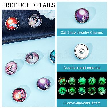 2 Sets Luminous Flat Round with Cat & Tree Brass Jewelry Snap Buttons(FIND-NB0003-25)-4