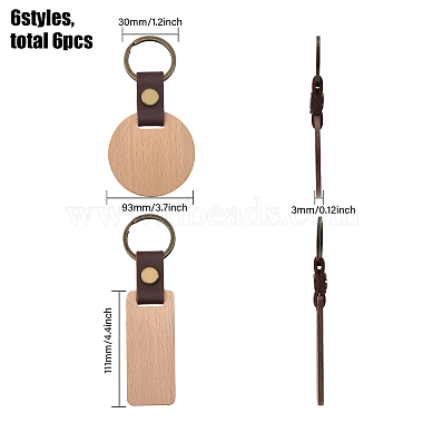6Pcs 6 Style Wooden Pendant Keychain(KEYC-CA0001-52)-2