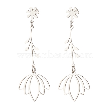 304 Stainless Steel Flower Long Dangle Stud Earrings for Women(EJEW-JE05006)-4