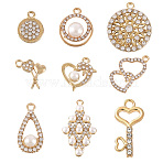 36Ps 9 Style Alloy Pendants, with Crystal Rhinestone and ABS Plastic Imitation Pearl, Lead Free & Cadmium Free, Lollipop & Heart & Teardrop &Teardrop, Light Gold, 15.5~24.5x11.5~16.5x2~8.5mm, Hole: 1.6~2.5mm, 4Pcs/style(ALRI-TA0001-21)