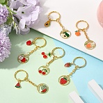 6Pcs 6 Styles Alloy Enamel Keychain, with Iron Rings, Fruit, Golden, Fruit, 76mm, 1pc/style(KEYC-YW00194)