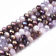 Opaque Glass Beads Strands, Faceted, AB Color Plated, Rondelle, Purple, 3.5x3mm, Hole: 0.8mm, about 140~144pcs/strand, 15.75 inch~16.14 inch(40cm~41cm)(GLAA-T006-12B)