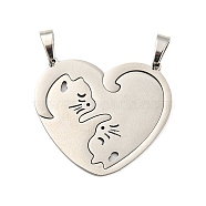 304 Stainless Steel Split Pendants, Couples Pendants, Cat Charm, Stainless Steel Color, 26x28.5x1mm, Hole: 6x3mm(STAS-B048-01P)